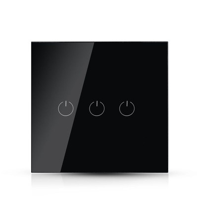 WiFi 3-Wege Touch-Schalter, schwarz - 2200W, kompatibel mit Google Home und Alexa, 3 Gang 1 Way