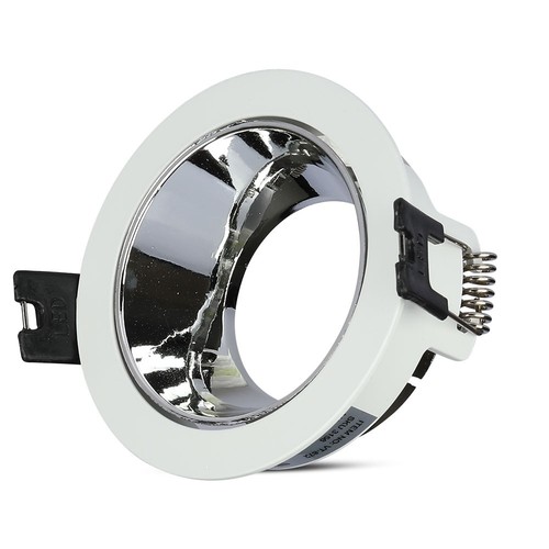 GU10 Einbaustrahler - Rund, Weiß/Chrom, Aluminium, Loch: Ø7,2 cm, IP20 Innenbereich