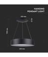 20W LED Pendelleuchte, Ø45cm, schwarz - Dimmbar, 3000K, 120cm Seil, warmweiß