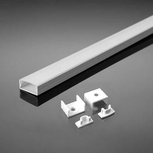 2m weißes Aluminiumprofil-Montageset - Inkl. Montageclips, Abdeckung und Endkappen, 17,4x7mm, weiß