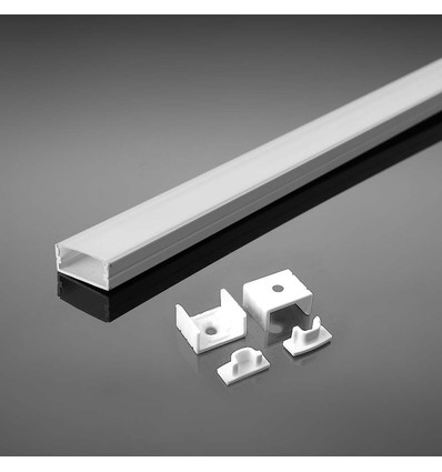 2m weißes Aluminiumprofil-Montageset - Inkl. Montageclips, Abdeckung und Endkappen, 17,4x7mm, weiß