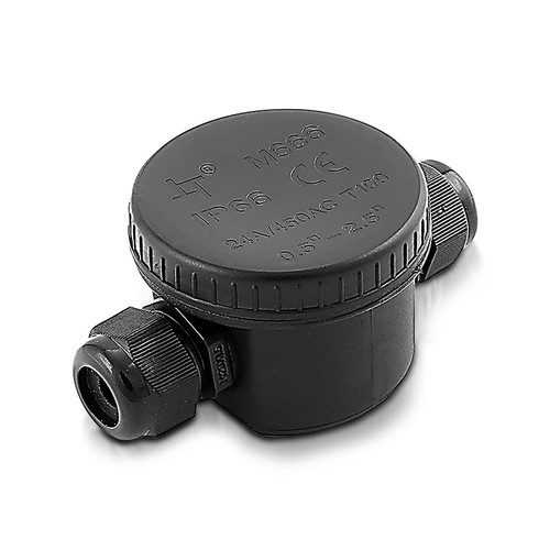 Wasserdichte 2-Wege-Verteilerdose - IP66, schwarz, 24A, UV-beständig, 450V, für Flutlichtstrahler