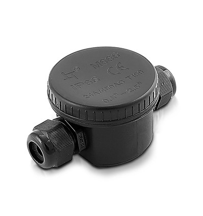 Wasserdichte 2-Wege-Verteilerdose - IP66, schwarz, 24A, UV-beständig, 450V, für Flutlichtstrahler