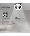 35W Ø16cm LED Hotel Downlight, RA95 - 2300lm, 0-27° einstellbarer Abstrahlwinkel, silberner Reflektor, Loch: Ø15cm