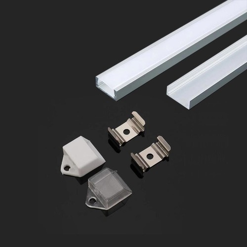2m Aluminiumprofil Montageset - Inkl. Montageclips, Abdeckung und Endkappen, 15,55x5,9mm