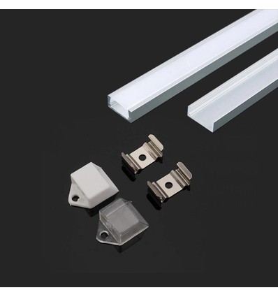 2m Aluminiumprofil Montageset - Inkl. Montageclips, Abdeckung und Endkappen, 15,55x5,9mm
