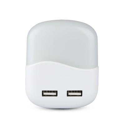V-tac Nachtlampe mit USB - Automatisches Einschalten bei Dunkelheit, Samsung Chip, 0,45W, 3000K, quadratisch