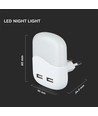 V-tac Nachtlampe mit USB - Automatisches Einschalten bei Dunkelheit, Samsung Chip, 0,45W, 3000K, quadratisch