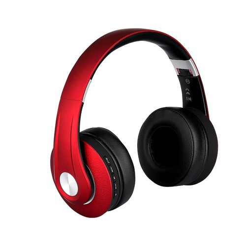 Bluetooth kabellose Kopfhörer - Rot, bis zu 12 Stunden Spielzeit, Micro SD und AUX Eingang