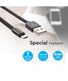 MicroUSB-Kabel 1m schwarz - Baumwollstoff, MicroUSB zu USB-A
