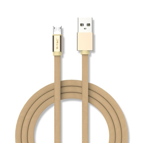 MicroUSB-Kabel 1m messingfarben - Baumwollstoff, MicroUSB auf USB-A