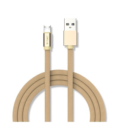 MicroUSB-Kabel 1m messingfarben - Baumwollstoff, MicroUSB auf USB-A