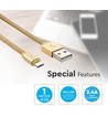 MicroUSB-Kabel 1m messingfarben - Baumwollstoff, MicroUSB auf USB-A
