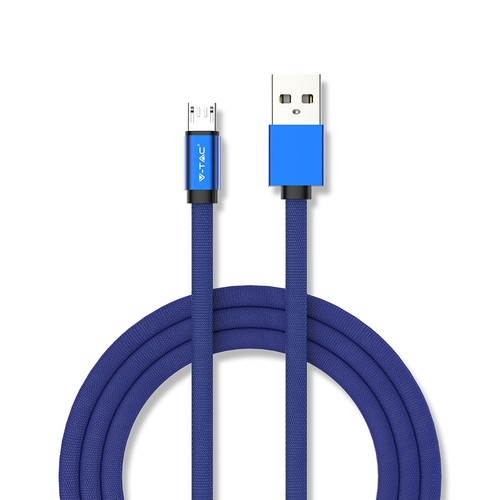 1m Micro USB Kabel, 2.4A - Blau, Ruby Series, Baumwollgeflecht, Schnellladung