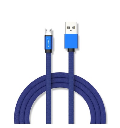 1m Micro USB Kabel, 2.4A - Blau, Ruby Series, Baumwollgeflecht, Schnellladung