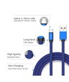 1m Micro USB Kabel, 2.4A - Blau, Ruby Series, Baumwollgeflecht, Schnellladung