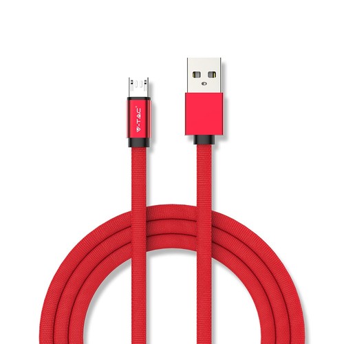 MicroUSB Kabel 1m Rot - Baumwollstoff, MicroUSB zu USB-A