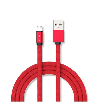 MicroUSB Kabel 1m Rot - Baumwollstoff, MicroUSB zu USB-A