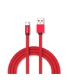 MicroUSB Kabel 1m Rot - Baumwollstoff, MicroUSB zu USB-A