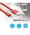 MicroUSB Kabel 1m Rot - Baumwollstoff, MicroUSB zu USB-A