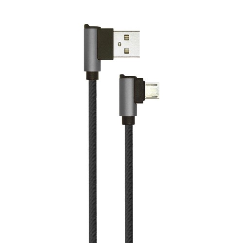 1m Micro USB Kabel L-Type, 2.4A - Black Diamond Series, schwarz, Baumwollgewebe