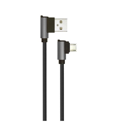 1m Micro USB Kabel L-Type, 2.4A - Black Diamond Series, schwarz, Baumwollgewebe