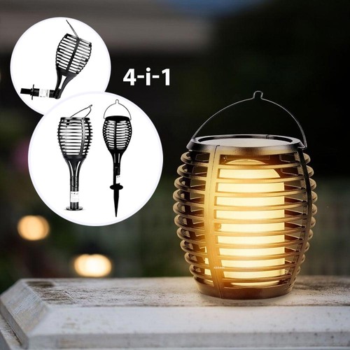 Solar-Luxus-Gartenlampe 4-in-1 - Schwarz, Flammeneffekt, 65 cm hoch