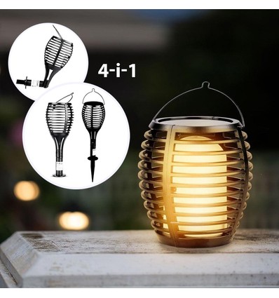 Solar-Luxus-Gartenlampe 4-in-1 - Schwarz, Flammeneffekt, 65 cm hoch