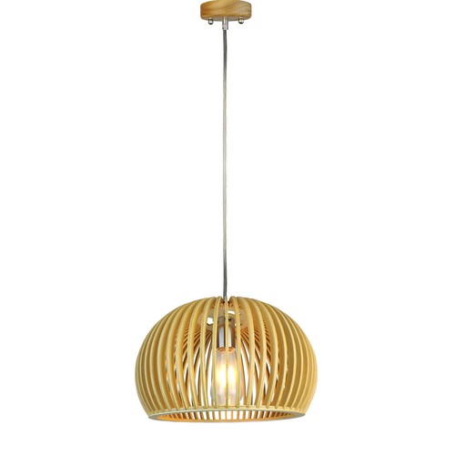 E27 Holz Pendelleuchte, rund - Ø33cm, orientalisches Design, Holzschirm und Rosette, ohne Leuchtmittel