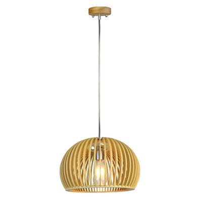 E27 Holz Pendelleuchte, rund - Ø33cm, orientalisches Design, Holzschirm und Rosette, ohne Leuchtmittel