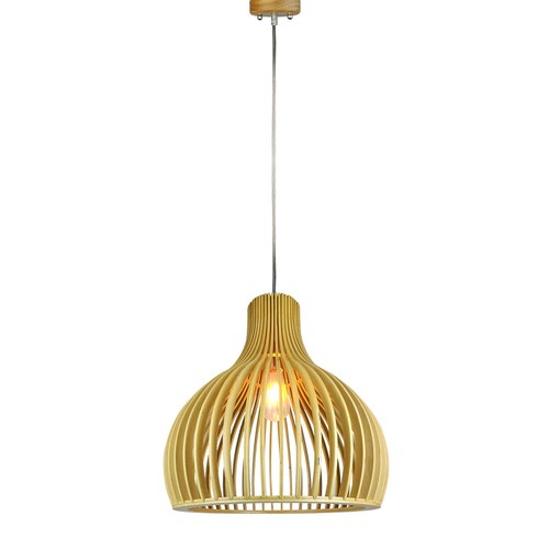 Ø45cm Holz Pendelleuchte - Kegelförmiges Design, Chrom-Details, E27 Fassung, ohne Leuchtmittel