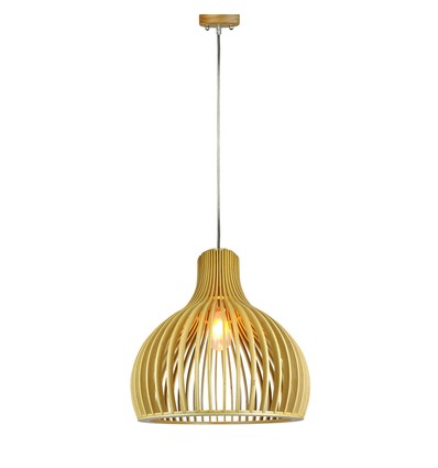Ø45cm Holz Pendelleuchte - Kegelförmiges Design, Chrom-Details, E27 Fassung, ohne Leuchtmittel