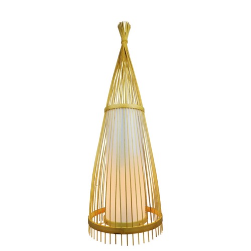 Stehlampe aus Holz mit Rattanschirm, E27 Fassung - Ø45cm, Höhe: 150cm, 1,8m Kabel, ohne Leuchtmittel
