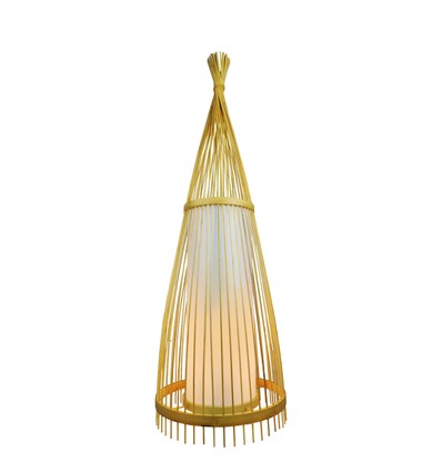 Stehlampe aus Holz mit Rattanschirm, E27 Fassung - Ø45cm, Höhe: 150cm, 1,8m Kabel, ohne Leuchtmittel
