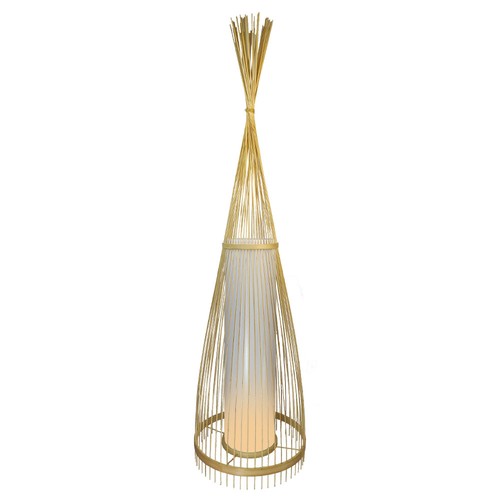 Holz Stehlampe mit Rattanschirm, E27 - Ø40cm, Höhe 100cm, IP20, ohne Leuchtmittel