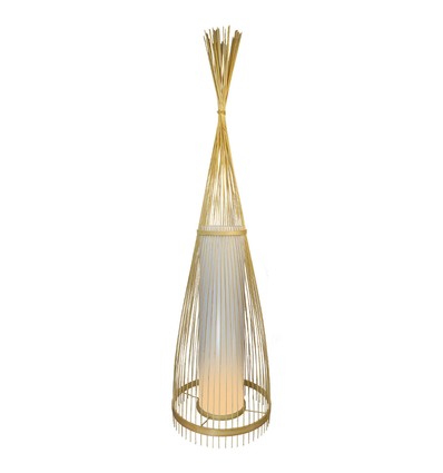 Holz Stehlampe mit Rattanschirm, E27 - Ø40cm, Höhe 100cm, IP20, ohne Leuchtmittel