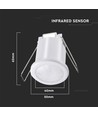 PIR Decken-Einbausensor, 360° - Weiß, 400W LED, 8m Reichweite, IP20