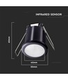 PIR Decken-Einbausensor Ø4cm, 360° - Schwarz, IP20, Erfassungsbereich bis 8m, Lochausschnitt: Ø4cm