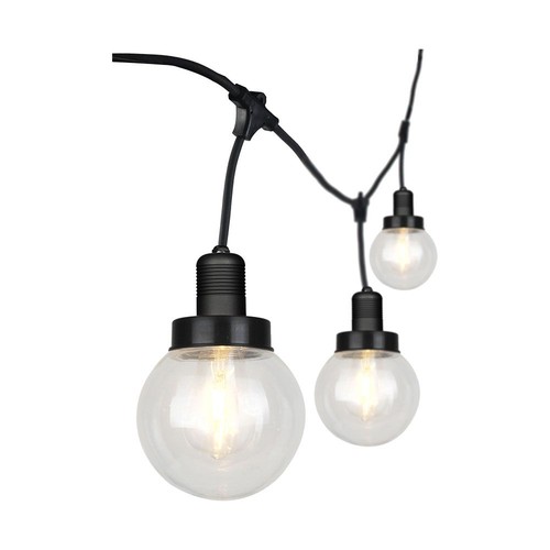 3m LED Lichterkette mit 6 Birnen - Ø15cm Birnen, E27 Fassung, IP65 Außenbereich, mattschwarz, kopplungsfähig