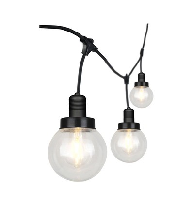 3m LED Lichterkette mit 6 Birnen - Ø15cm Birnen, E27 Fassung, IP65 Außenbereich, mattschwarz, kopplungsfähig