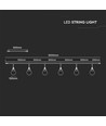 3m LED Lichterkette mit 6 Birnen - Ø15cm Birnen, E27 Fassung, IP65 Außenbereich, mattschwarz, kopplungsfähig