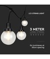 3m LED Lichterkette mit 6 Birnen - Ø15cm Birnen, E27 Fassung, IP65 Außenbereich, mattschwarz, kopplungsfähig