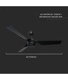 65W Deckenventilator - schwarz, RF-Steuerung, 3 schwarze Flügel, AC-Motor, 52 Zoll