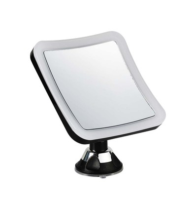 3,2W LED Spiegel mit 10x Vergrößerung - Batteriebetrieben, 360° Rotation, IP44, schwarz, Saugnapf, kaltweiß