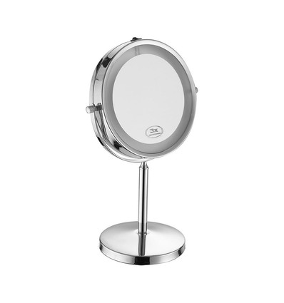 3W LED Kosmetikspiegel mit Licht - 7 Zoll, 1X und 3X Vergrößerung, 360° Rotation, batteriebetrieben, Chrom-Finish