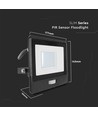 30W LED Flutlicht mit PIR Sensor - Samsung LED Chip, IP65, schwarz, 1m Kabel, Außenbereich