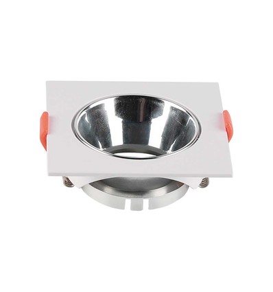 GU10 Einbaustrahler - Quadratisch, weiß mit Chrom Reflektor, Ausschnitt: Ø7,2 cm, 8,5 x 8,5 cm