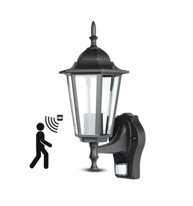 E27 Wandleuchte m. Sensor - IP44 Außenbereich, schwarz, ohne Leuchtmittel