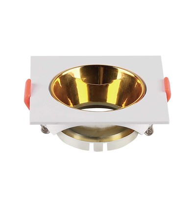GU10 Einbaustrahler - Eckig, weiß mit Gold Reflektor, Ausschnitt: Ø7,2 cm, ohne Leuchtmittel