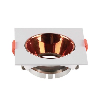 GU10 Einbaustrahler - Eckig, weiß mit Rose Gold Reflektor, PC Kunststoff, Ausschnitt: Ø7,2 cm, 8,5 x 8,5 cm, IP20 Innenbereich